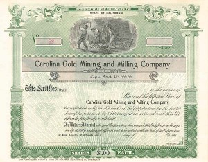 Carolina Gold Mining and Milling Co. - Stock Certificate